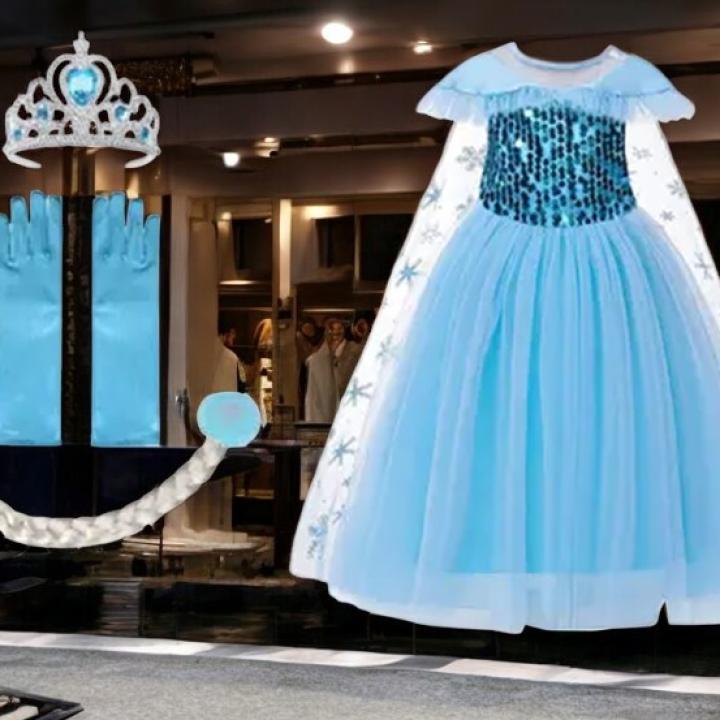 Magical Elsa Dress with Accessories – Perfect Costume for Kids and Frozen Fans!