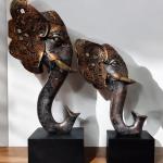 Elephant Face Idols Set of 2 - Elegant Animal-Themed Home Decor for Living Room & Office