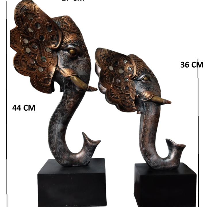 Elephant Face Idols Set of 2 - Elegant Animal-Themed Home Decor for Living Room & Office