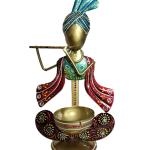 Elegant Metal Art Tealight Shree Krishna Stand Golden - Illuminate Your Space with Divine Grace