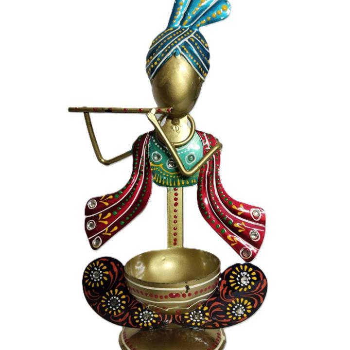 Elegant Metal Art Tealight Shree Krishna Stand Golden - Illuminate Your Space with Divine Grace