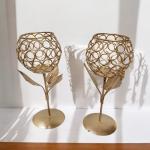 Tealight Candle Flower Shape Metal Stand Set of 2 – Elegant Floral Decor for a Cozy Home Ambiance