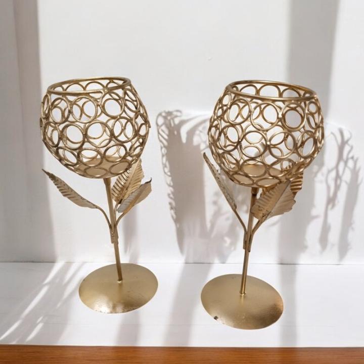 Tealight Candle Flower Shape Metal Stand Set of 2 – Elegant Floral Decor for a Cozy Home Ambiance
