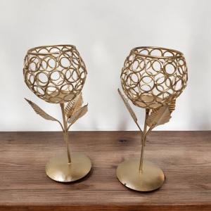 Tealight Candle Flower Shape Metal Stand Set of 2 – Elegant Floral Decor for a Cozy Home Ambiance