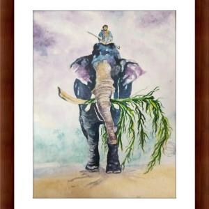 Exquisite Hand-Painted Man on Elephant Artwork - Majestic Journey in Canvas