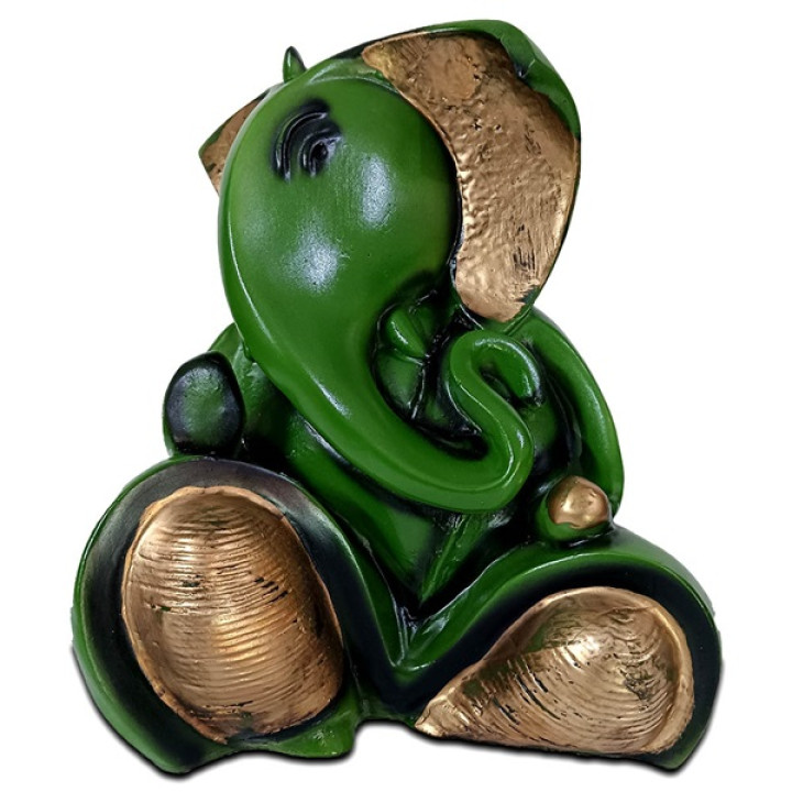 Polyresin Ganesh Showpiece Ganpati Idol Ganesha Statue Green Sliver