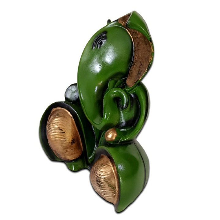 Polyresin Ganesh Showpiece Ganpati Idol Ganesha Statue Green Sliver