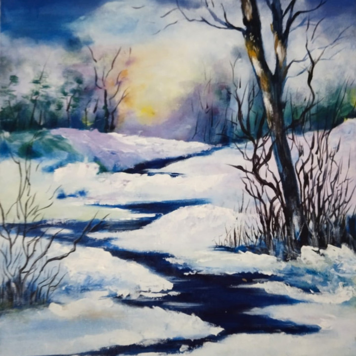 Majestic Ice Mountain Nature Painting - Captivating Beauty in Canvas