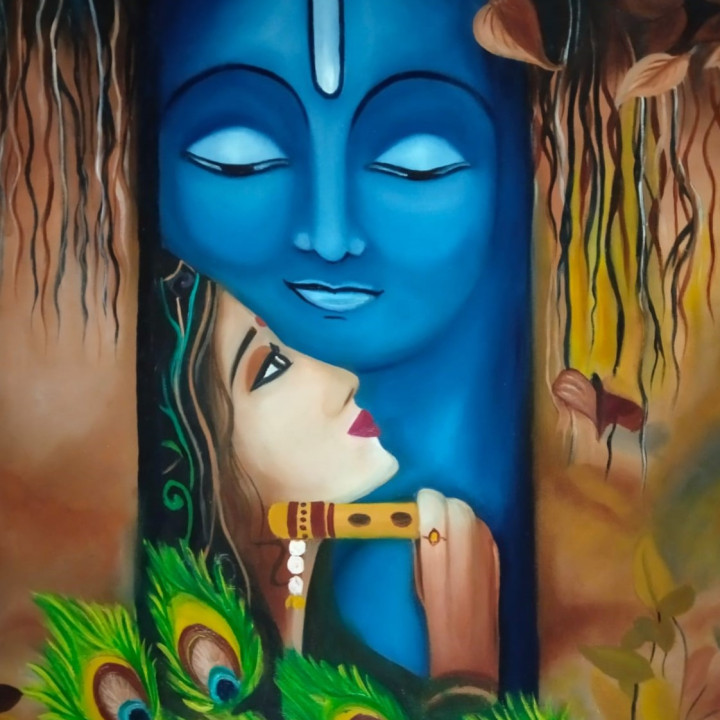 Divine Handmade Radha Krishna Painting - Eternal Love in Art
