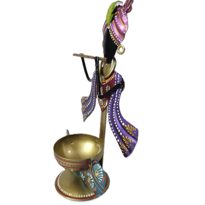 Elegant Metal Art Tealight Shree Krishna Stand - Illuminate Your Space with Divine Grace