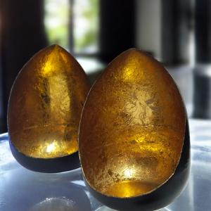 Designer Oval Shape Tealight Holder Set (Pack of 2) – Illuminate with Elegance