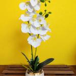 Elegant White Orchid Artificial Flower with Decorative Pot for Home Decor