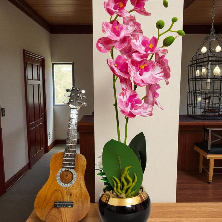Elegant White Orchid Artificial Flower with Decorative Pot for Home Decor
