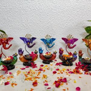 Mini Ganesha Tealight Holder Set of 5 – Auspicious Décor with Divine Light