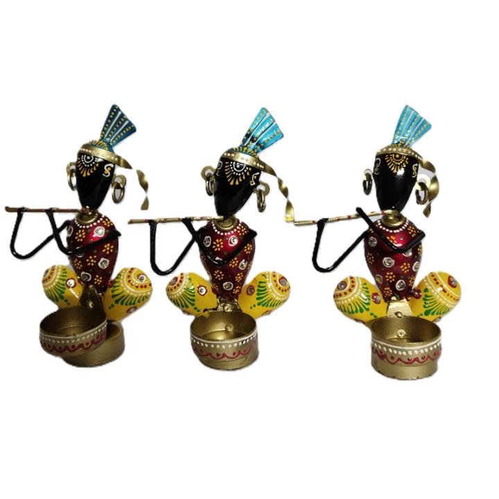 Elegant Metal Art Tealight Tribals Stand Set of 3 - Illuminate Your Space with Divine Grace