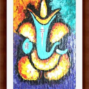 Divine Ganesha Texture Art on Canvas - Spiritual Elegance in Every Brushstroke