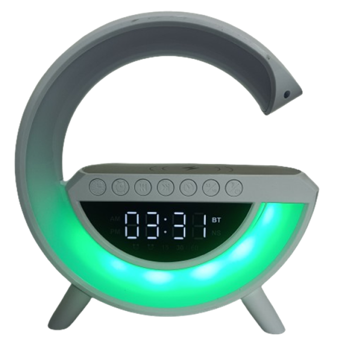 G Shape Bluetooth Speaker with Wireless Charging, FM Radio, AM Radio, and Multi-Color LED Lights - Your Ultimate Entertainment Hub